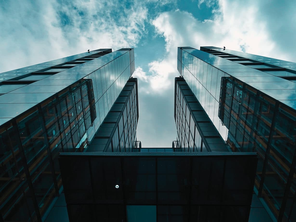 Glass towers rising into the sky